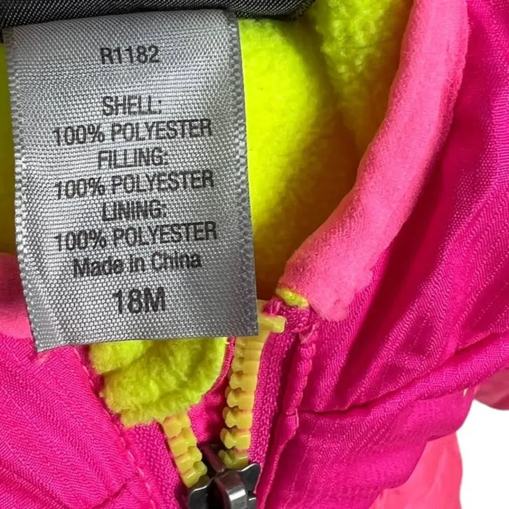 CHAMPION Hot Pink & Yellow Winter Puffer Jacket Sz 18M